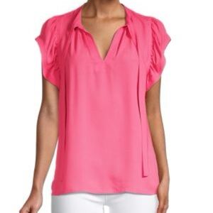 Tommy Hilfiger Top Womens S Small Pink Tie V Neck Flutter Blouse Boho